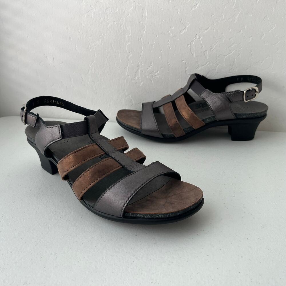SAS Allegro Heel Stap Sandals in Santolina Size 9 Metallic Comfort Orthotic NEW